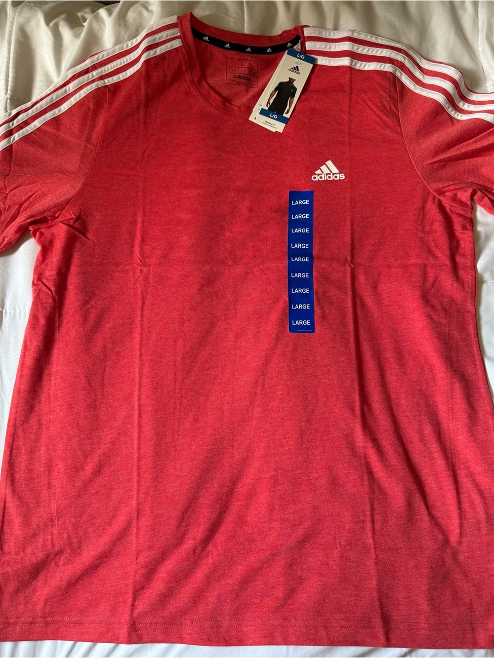 Adidas Red Short Sleeve Crew Tee with White Stripes